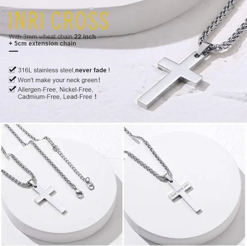 Vista 5 de GOLDCHIC JEWELRY Colgante personalizado de cruz INRI, Crucifijo milagrosoVirgen María con cadena, joyería de Cristaio para mujeres y hombres