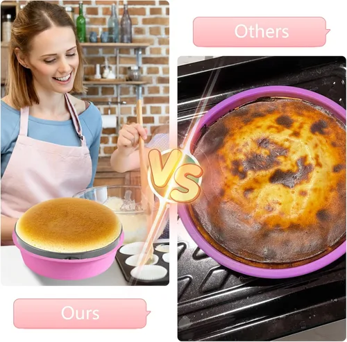 Vista 5 de 4 piezas de bandeja de baño de agua para tartas de queso, protector de molde de silicona desmontable con espátula de liberación de pasteles