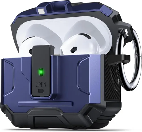 Vista 34 de DASFOND - Funda de armadura para AirPods de 2ª y 1ª generación, carcasa de cuerpo completo de grado militar a prueba de golpes, soporte de carga