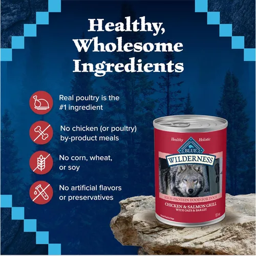 Vista 6 de Blue Buffalo Wilderness - Alimento húmedo natural para perros adultos con alto contenido de proteínas, más granos saludables, pollo y salmón, latas