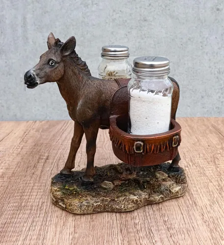 Vista 9 de Ebros Gift Western Country Farm Mule Donkey Ass Carrying Saddlebags Figurine Salt Pepper Shakers Holder Decoración De Animales De Trabajo Caballos