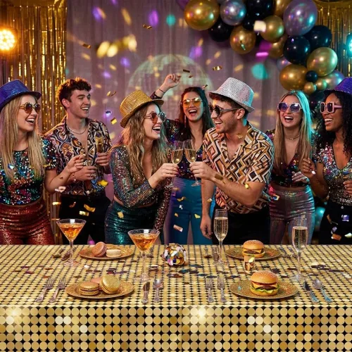 Vista 4 de gisgfim 3 manteles de plástico para fiesta de discoteca Casino Las Vegas, suministros para fiestas de casino, decoraciones de casino de los años 60