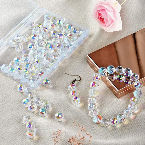 Vista 6 de Crystal Glass Beads for Jewelry Making, 80 Pcs Faceted Beads, 10 mm, AB AB-80