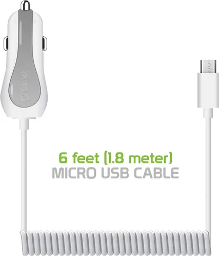 Vista 3 de Cellet Cargador de coche USB dual de 2.4 amperios de carga rápida con cable micro USB de 6 pies compatible con LG Aristo 2 Plus Enlighten Optimus