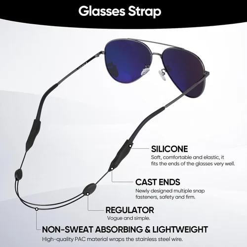 Vista 5 de Correa ajustable para anteojos sin cola, correa antideslizante para lentes de sol, con cable de alambre de acero, correas para gafas (3 piezas)