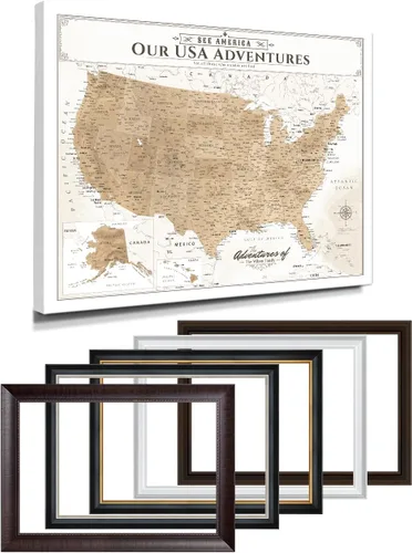 Vista 30 de IPIC - Lienzo con mapas de EE. UU. para decoración de pared, mapa con pin de empuje para marcar viajes, mapa de viaje impreso de EE. UU.
