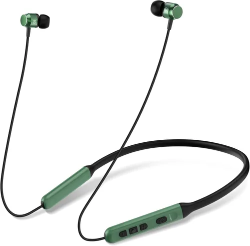 Vista 10 de Auriculares Bluetooth con banda para el cuello, auriculares inalámbricos Bluetooth 6.0 con micrófono, luz cómoda, graves profundos, tiempo de Negro