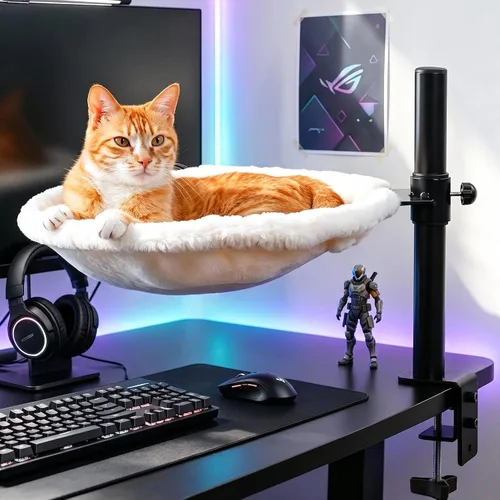 Vista 7 de PAWZ Road Hamaca para cama de escritorio para gatos con rotación de 360° y Gris