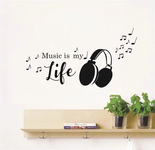 Vista 4 de Calcomanía de pared para notas musicales y auriculares, diseño de música es