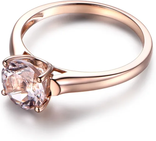 Vista 3 de Anillo de compromiso de morganita rosa de corte redondo, oro rosa macizo de 14 quilates, anillo de promesa de boda, garra de bola, anillo Reco