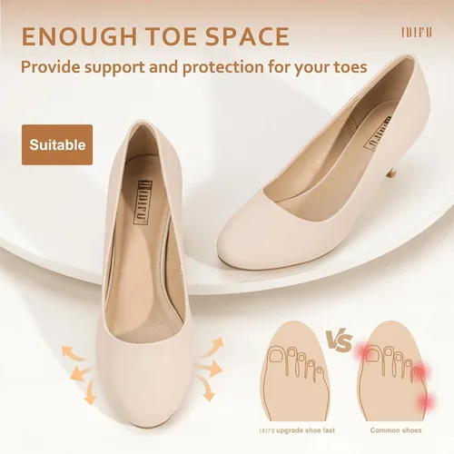 Vista 4 de IDIFU Zapatos clásicos de vestir de tacón bajo para mujer, tacón de gatito, punta redonda, zapatos de boda de oficina, 5