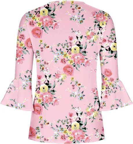 Vista 46 de Ceboyel Blusa tipo túnica con estampado floral para mujer, con botones, estilo Henley, con manga de codo, casual, trajes de moda para mujer