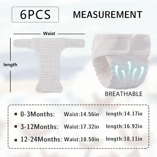 Vista 6 de Max Shape Paquete de 6 pantalones de algodón para bebés niñas y niños, pañales de algodón ajustables de 13 capas