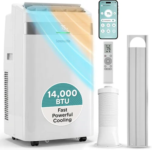 Vista 12 de SereneLife Aire acondicionado portátil de 8000 BTU, pequeña unidad de CA con deshumidificador y ventilador, mini unidad de CA con cobertura de 350