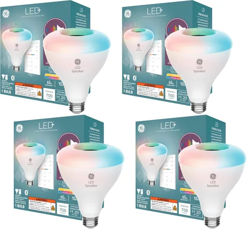 Vista 10 de GE LED+ A21 Bombilla LED, Luz LED Interior con Cambio de Color, Altavoz Inalámbrico Bluetooth con Control Remoto, 9W, Multicolor y Blanco Cálido