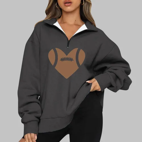 Vista 2 de Sudadera de fútbol para mujer, talla grande, casual, con cremallera de un cuarto, manga larga, sudadera Y2K 2023 para amantes del fútbol