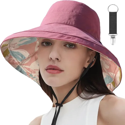 Vista 13 de vidsel Sombreros de sol para mujer, de ala ancha, reversible, de algodón, plegable, de verano, con clip para sombrero, protección UV Beige