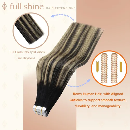 Vista 152 de Full Shine - Extensiones de cabello humano con cinta, mezcla de rubio hongo # 8 castaño ceniza resaltado 60 rubio ceniza