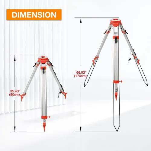 Vista 3 de Trípode de topografía, trípode de levantamiento de aluminio con abrazadera rápida de cabeza plana de 11 roscas de 5/8 pulgadas para estación total