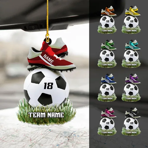 Vista 2 de Adorno plano de Navidad personalizado 2024, adorno de fútbol para niños, decoración de árbol de Navidad, regalos para jugadores de fútbol