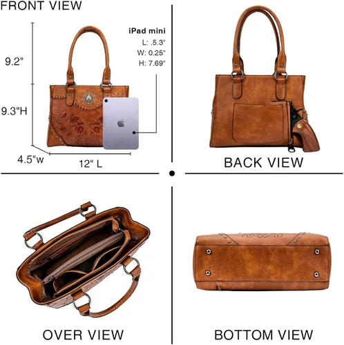 Vista 3 de Bolso de mano para mujer, bolso grande con asa superior, bolso de hombro con bolsas cruzadas pequeñas, carteras vintage occidentales en relieve