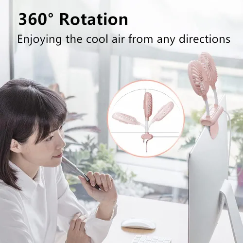 Vista 4 de Ventilador de escritorio, ventilador de clip para monitor con 2 cabezales de ventilador, ventilador de escritorio de oficina de 3 velocidades