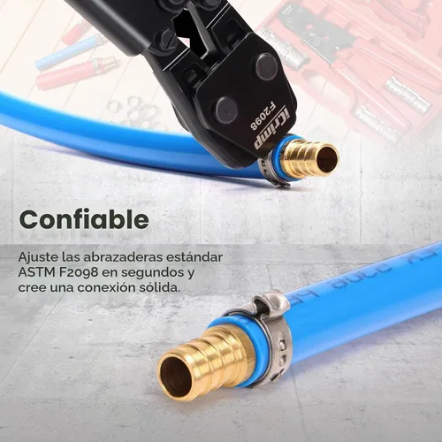 Vista 3 de IWISS PEX - Crimpadora para abrazaderas de acero inoxidable de 3/8 a 1 pulgada. Incluye 20 abrazaderas de 1/2 pulgada y 10 abrazaderas de 3/4