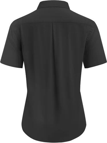 Vista 2 de siliteelon Camisas de vestir para mujer, de manga corta, de algodón, camisa con botones abajo, camisa básica con botones arriba, camisas con cuello