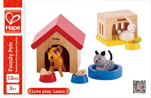 Vista 2 de Animales de madera para casas de muñecas Family Pets de Hape