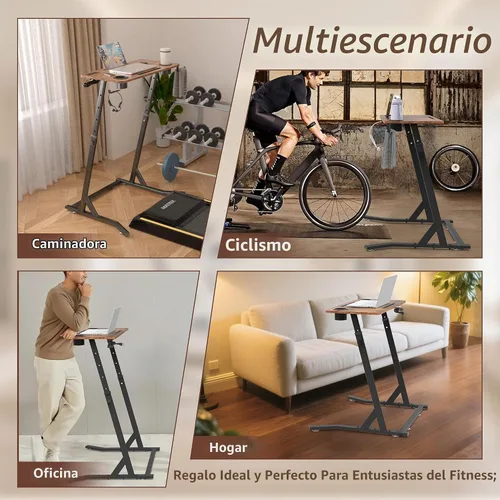 Vista 5 de OrigoDeco Escritorio de ciclismo de interior, escritorio de pie ajustable para almohadilla para caminar, escritorio de entrenamiento de bicicleta