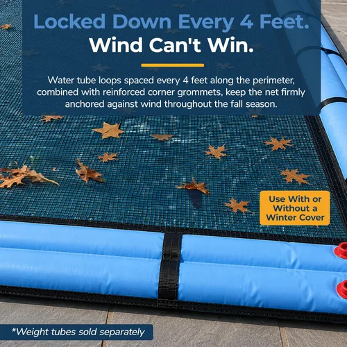 Vista 6 de Blue Wave 12-ft x 20-ft Rectangular Leaf Net In Ground Pool Cover, Black Treated polyethylene netting, 0.15-in drainage holes, reinforced corner