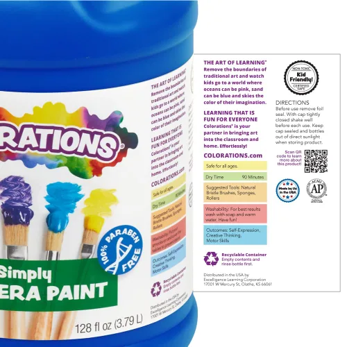 Vista 7 de Colorations Pintura de témpera simple sin parabenos para niños, juego de 11 galones, pintura vibrante para póster y aula, fabricada en Estados