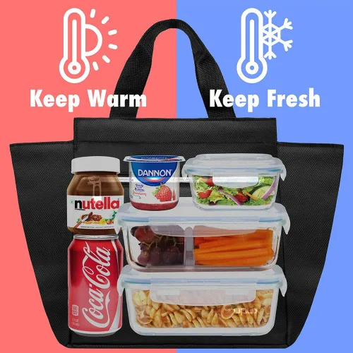 Vista 3 de opux Bolsa de almuerzo tipo tote para mujeres, lonchera aislada tipo tote para niñas, niños, adultos, escuela y trabajo, bolsa de almuerzo