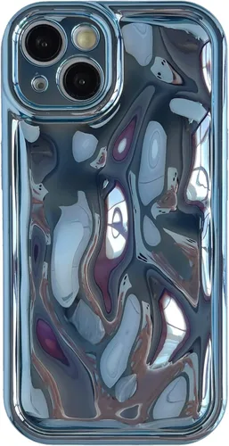 Vista 16 de Caseative Funda para iPhone 13, color negro Suavidad de la galjanoplastia de cromo del patrón de la burbuja del meteorito de la onda