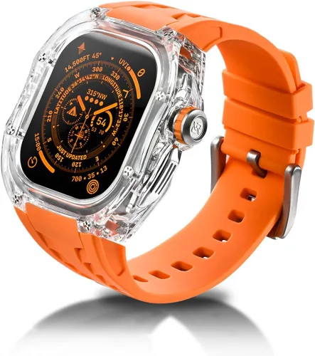Vista 7 de B-BR - Funda y correa resistentes de diseño translúcido compatible con Apple Watch Ultra 3/2/1 de 1.732 pulgadas, protector militar de lujo táctico