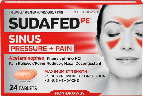Vista 8 de Sudafed Tabletas de alivio de la congestión sinusal de PE, máxima fuerza, sin somnolencia, 10 mg de fenilefrina HCI descongestionante para presión