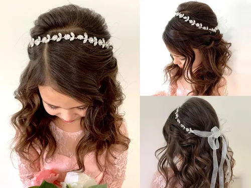 Vista 4 de SWEETV 2 diademas de boda plateadas para niñas, accesorios para el cabello de cristal de princesa para fiesta de cumpleaños, primera comunión