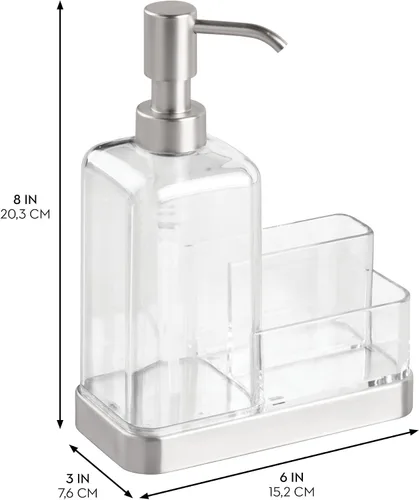 Vista 2 de iDesign 67080 Forma Bomba de Jabón de Plástico con Organizador, Dispensador con Compartimento de Almacenamiento para Baño, Encimeras de Cocina