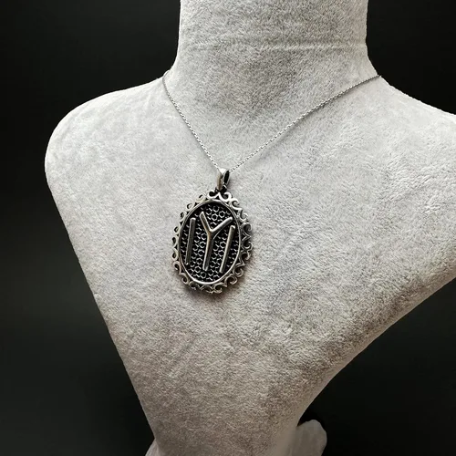 Vista 4 de Joyería turca ovalada Kayi Iyi Ertugrul Motif 925K plata esterlina colgante unisex coche colgante, Plata esterlina