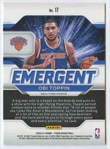 Vista 2 de 2020-21 PANINI PRIZM EMERGENT #17 OBI TOPPIN KNICKS BASKETBALL NBA