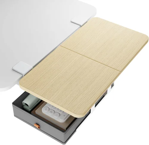 Vista 13 de PEGZONE Bandeja extensora de escritorio, estante de escritorio con abrazadera de 24 x 12 pulgadas, extensión de escritorio con cajón