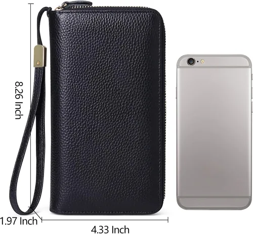 Vista 5 de SENDEFN Cartera grande de cuero con bloqueo RFID y cremallera alrededor para mujer, tarjetero de crédito con bolsillo con cremallera, Doble
