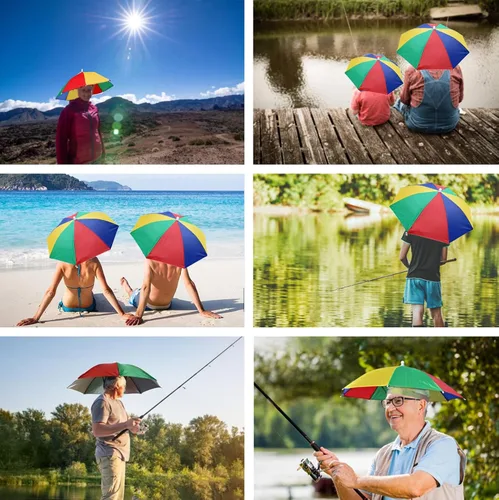 Vista 7 de Paquete de 3 sombreros de paraguas para adultos, 26 pulgadas de diámetro, arco iris, sombrero de paraguas deportivo para mujeres y hombres