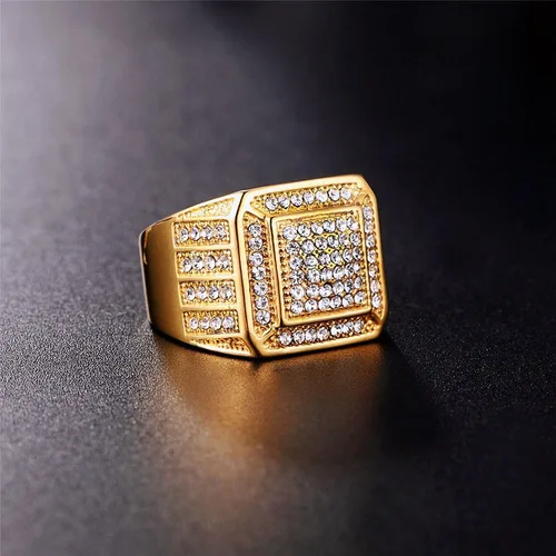 Vista 3 de LAIMIUMIU33 Anillo helado para hombre, anillo cuadrado suave, anillo de hip hop, anillo radiante de acero inoxidable 316, anillo brillante