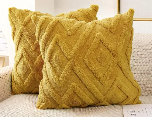 Vista 6 de Juego de 2 fundas de almohada de piel sintética beige de 16x16, funda de almohada decorativa de cuadros suave estilo boho para sofá, cama, sala