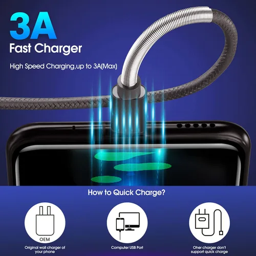Vista 3 de Paquete de 2 cables de carga tipo USBC de 10 pies, USB A a tipo C, compatible con Samsung Galaxy S9 S10 S8 Plus (carga rápida de 3 A), USB A a tipo