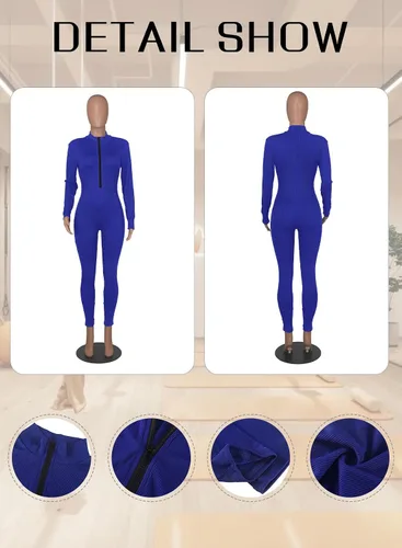 Vista 5 de EQQZD Mono sexy ajustado de manga larga para mujer, disfraz de una pieza con cremallera