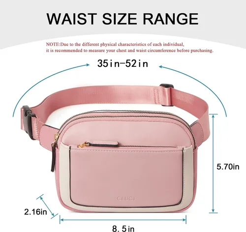 Vista 3 de CLUCI Riñonera para Mujer, Mini Bolsa Cruzada de Cintura Everywhere con Correa Ajustable, Riñonera de Cuero Vegano para Mujer