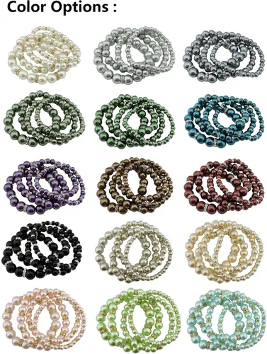 Vista 2 de Coiris 4 unidsset imitación perlas pulseras cristal mujeres multi capa (BR1113)
