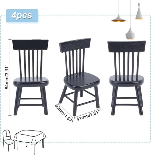 Vista 2 de PH PandaHall 4 sillas de casa de muñecas, sillas de muebles en miniatura a escala 1/12, mini silla de madera, muebles pequeños, modelo de silla